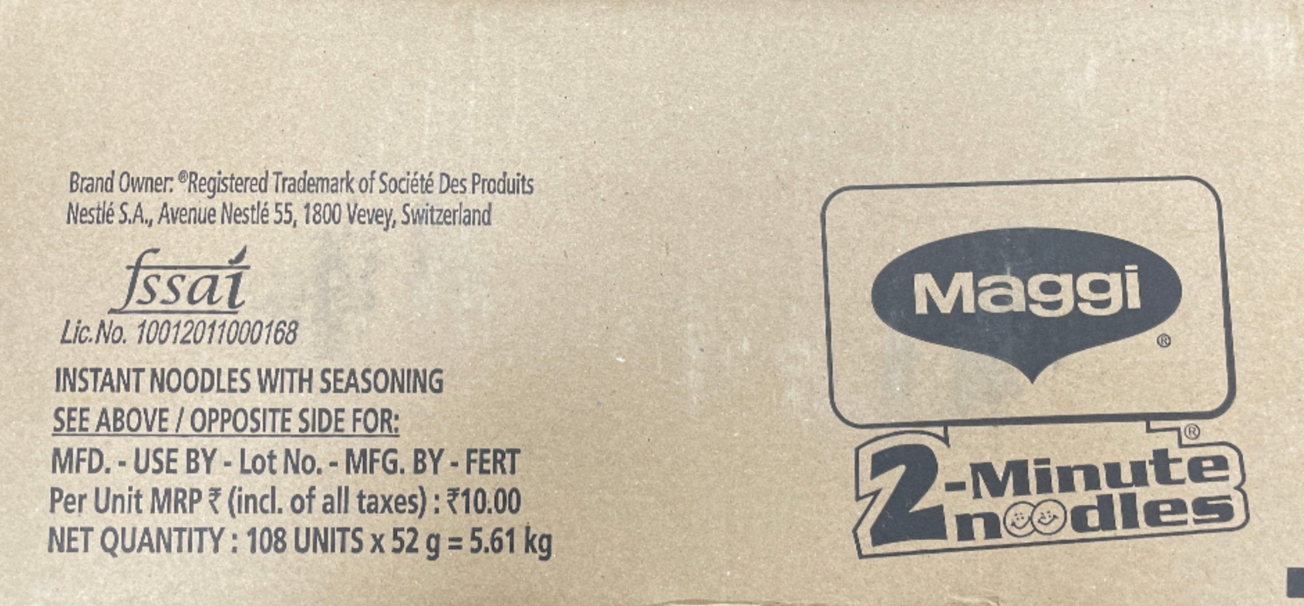 Maggi Masala Noodles Box 52g X 108pcs BBE JAN 2026