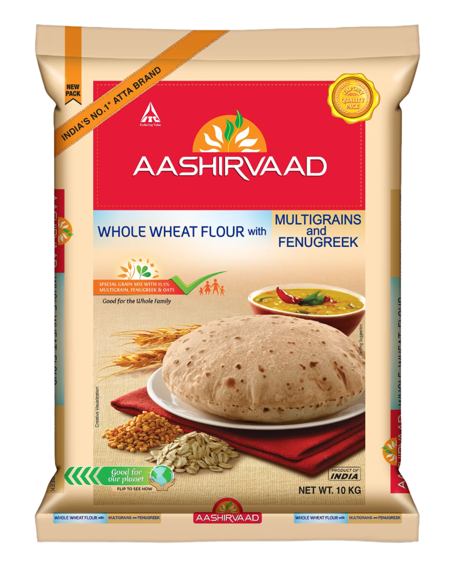 Aashirvaad Flour Whole Wheat with Multigrains & Fenugreek Atta 10Kg BBE 20/DEC/2025