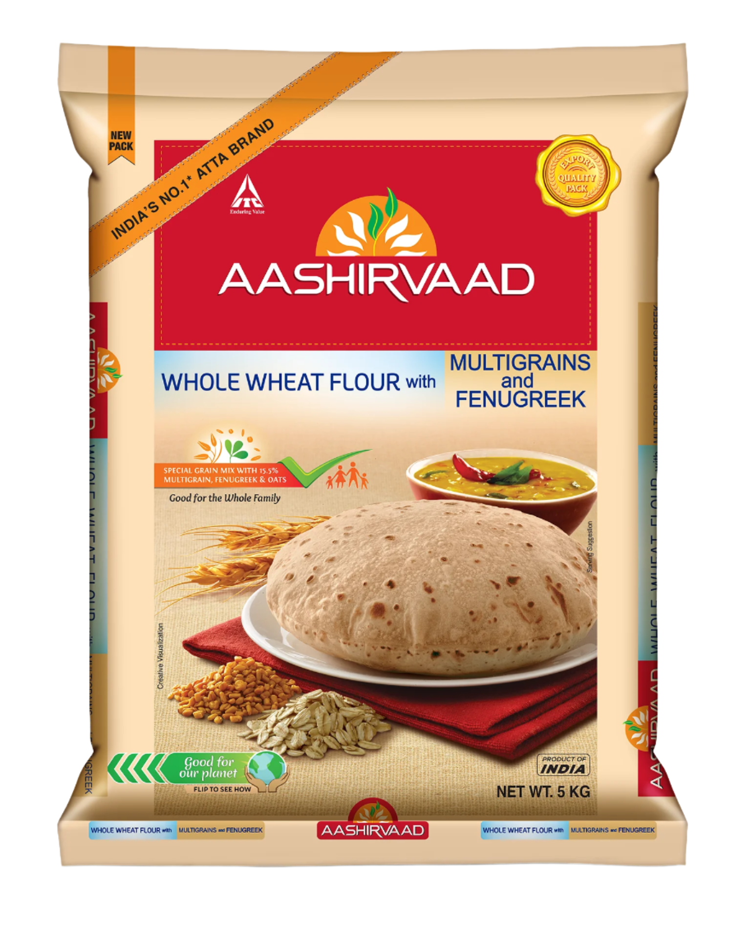 Aashirvaad Flour Sugar Release Multigrain Fenugreek Low GI Atta 5kg BBE 16/DEC/2025